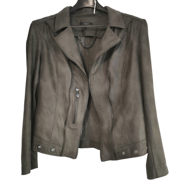 VEX Jackets & Blazers - VEX Faux Suede Green Moto Jacket